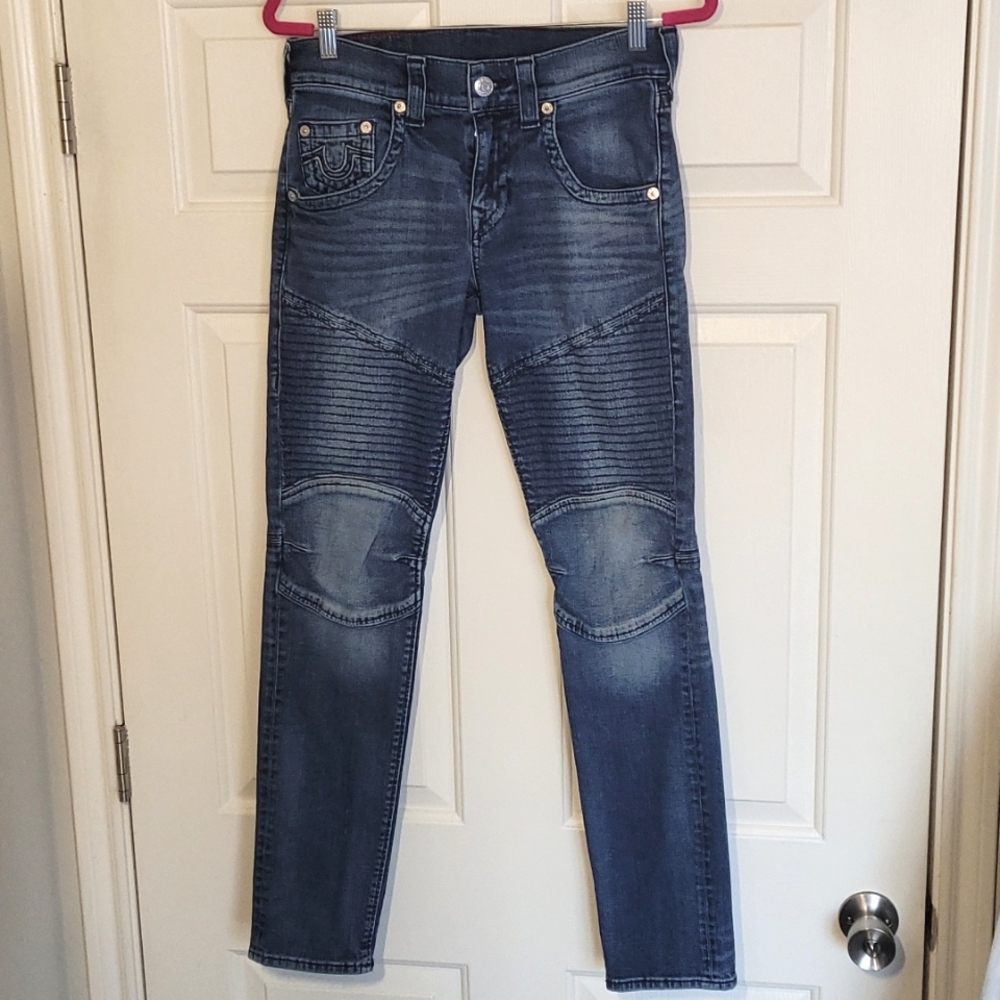 True Religion Moto Skinny High Waisted Denim Stitch Back Denim Jeans